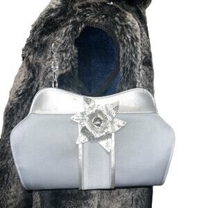 Made in Italy Vintage Silver Purse Satin Rhinestone flower Chain strap